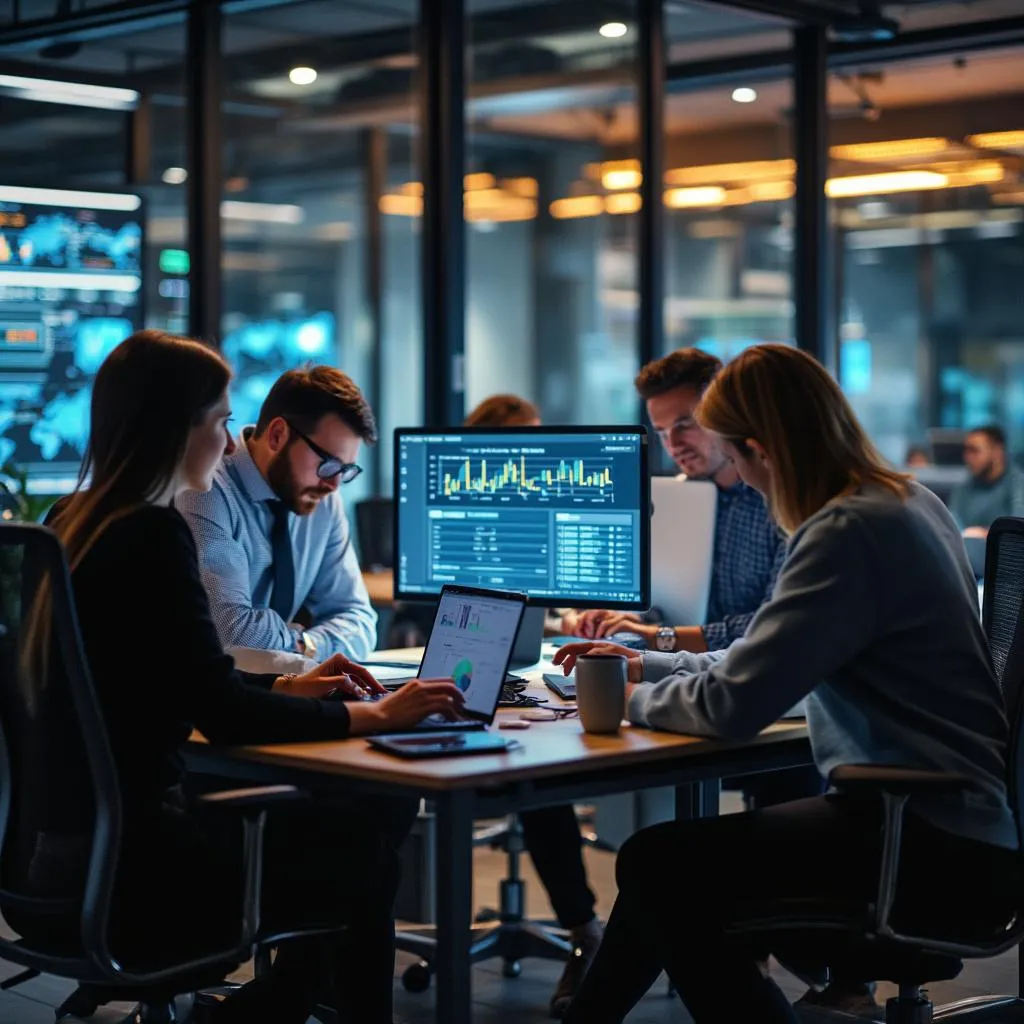 Equipo de tecnología desarrollando plataforma financiera
